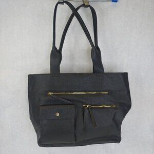 Liz Claiborne Shoulder Purse Tote Bag Black Faux Pebbled Leather Lined Pockets